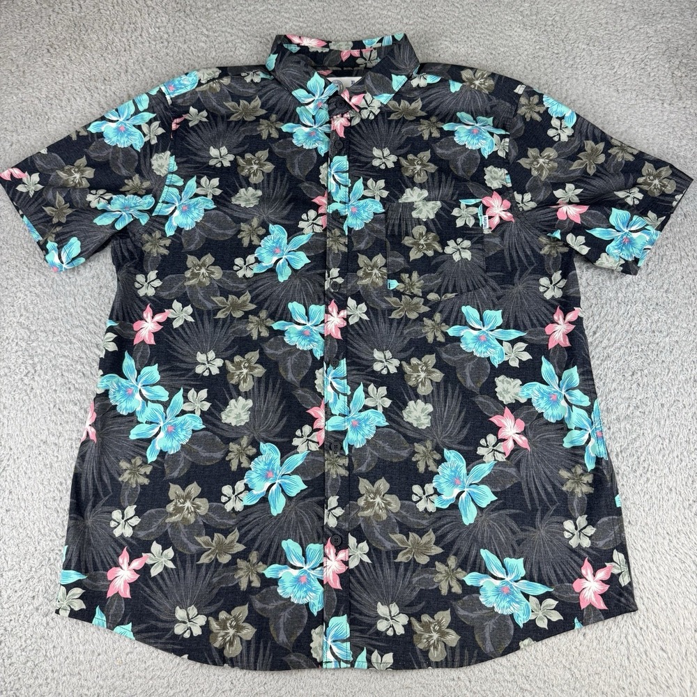 Hurley Short Sleeve Button-Up Hawaiian Aloha Shirt Men's‎ Xl Floral Hibiscus
